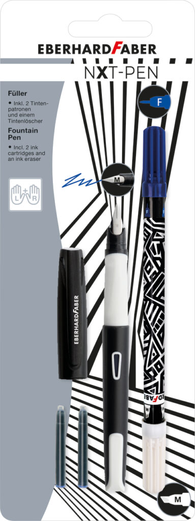 BLISTER STILOU SCOLAR NXT ALB-NEGRU + 2 CARTUSE CERNEALA + PIC EBERHARD FABER