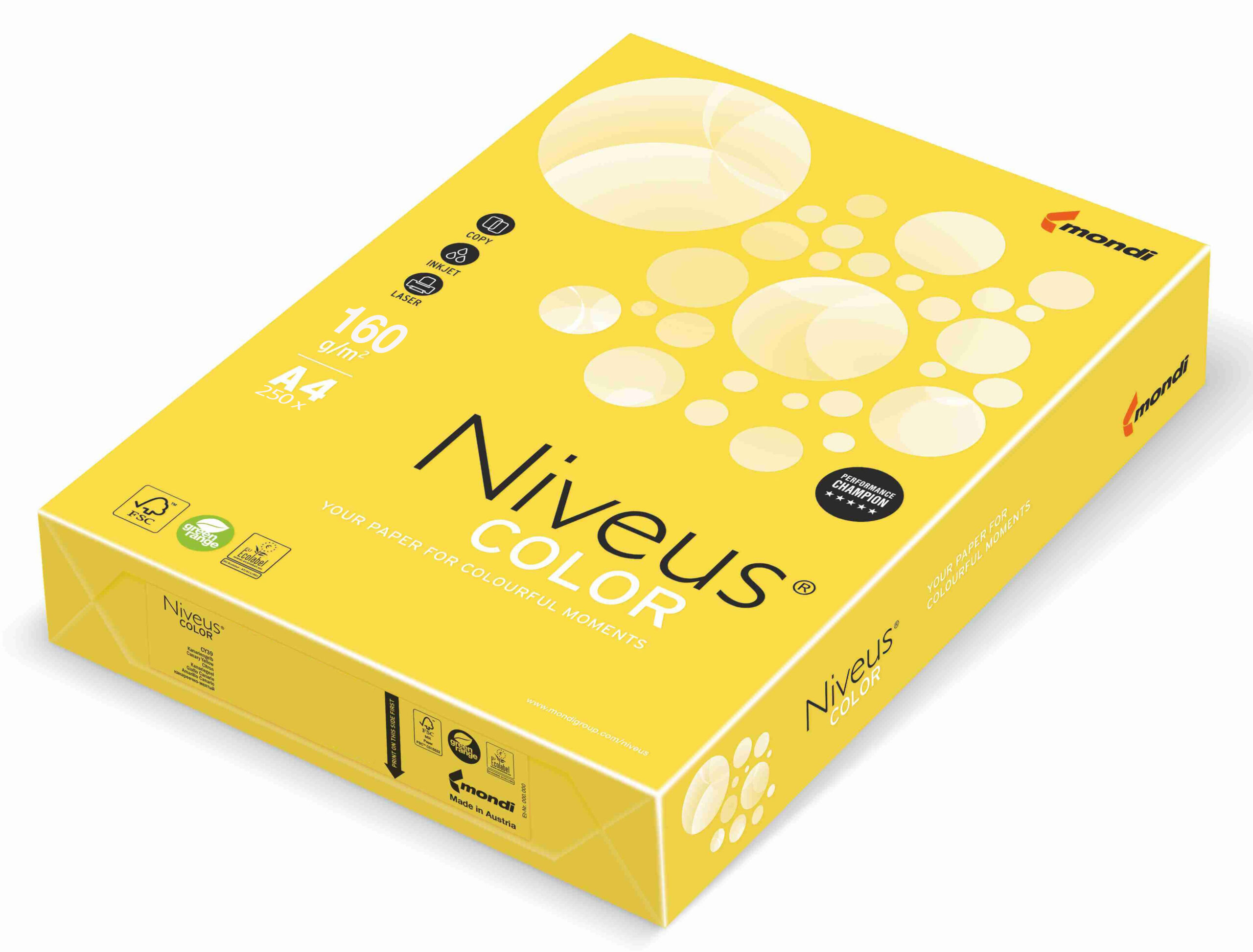 CARTON COPIATOR A4 GALBEN CANAR INTENS 160G 250/TOP CY39 NIVEUS