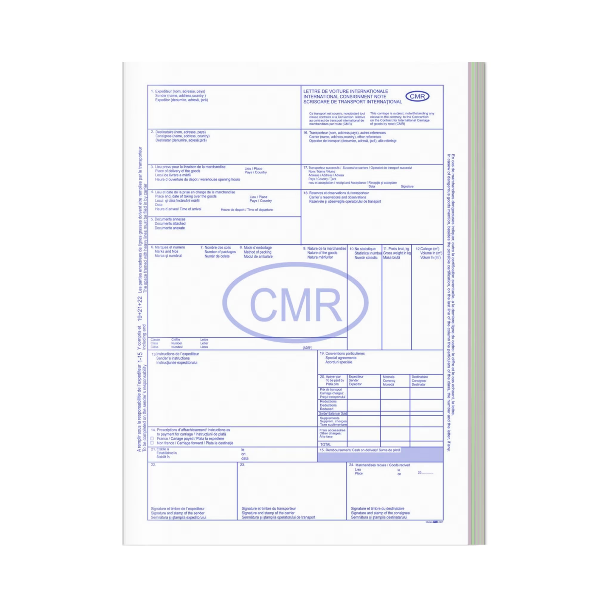 CMR TRANSPORT MARFA IN TRAFIC INTERNATIONAL 5 EX