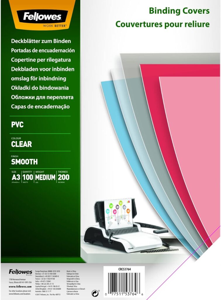 COPERTI PLASTIC A3 200 MICRONI TRANSPARENTE 100/TOP FELLOWES